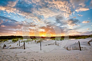 Sunset over the dunes on Pawleys Island, South Carolina.