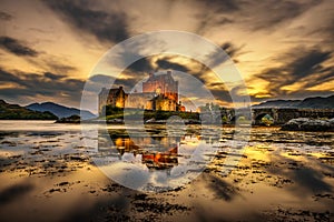 Sunset over Eilean Donan Castle in Scotland