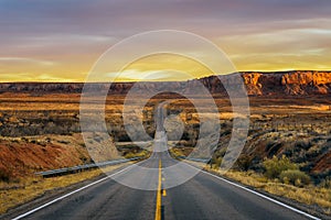 Sunset over an empty road in Utah