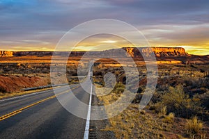 Sunset over an empty road in Utah