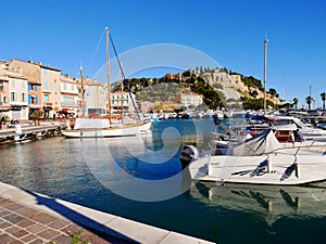 Sunset over the famous little fishing village Cassis, Provence, France, 17.04.23. High quality photo