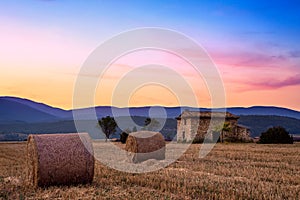 Sunset over farm field