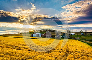 Sunset over a farm in rural York County, Pennsylvania.