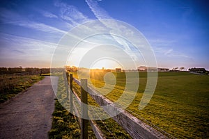 Sunset over farm Weston Super Mare Somerset UK