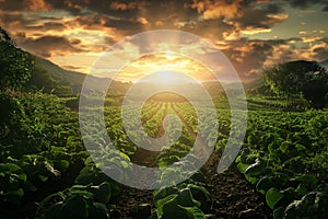 Sunset Over Field of lettuce