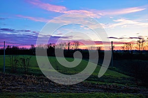 Sunset over the field in Veneto, Italy