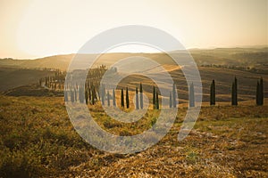 Sunset over the fields of Crete Senesi landscape