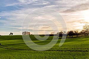 Sunset over fields in german countryside