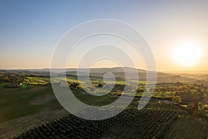 Sunset over the fileds in Tuscany