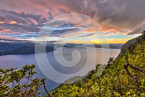 Sunset over fjord around Vestnes in Norway in HDR