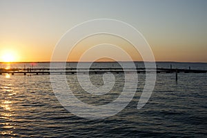 Sunset over Geographe Bay viewed from Jetty, Busselton, WA, Australia