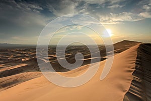 Sunset over the Gobi desert, dune Hongoryn, Mongolia
