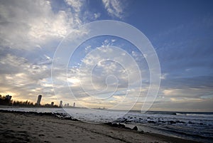 Sunset over gold coast beach