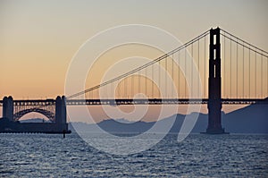 Sunset over the Golden Gate bridge, San Francisco, California, U
