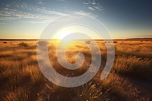 Sunset over grassland in the Australian outback, Australia