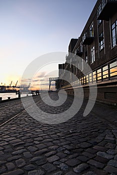 Sunset over Hamburg port