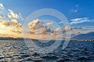 Sunset over the harbor of Lixouri on Kefalonia