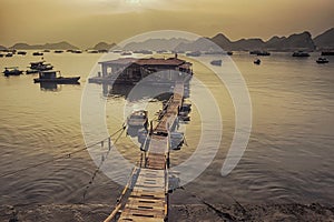 Sunset over harbour in Vietnam