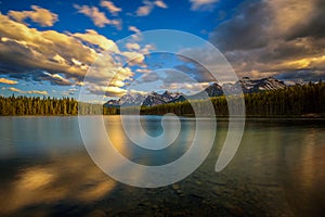 Sunset over Herbert Lake in Banff National Park, Alberta, Canada