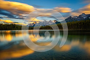 Sunset over Herbert Lake in Banff National Park, Alberta, Canada