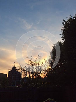 Sunset over Hertford brewery from across the river lea