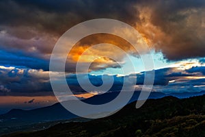 Sunset over the hills in crimea on an autumn evening