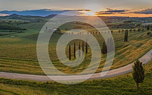 Sunset over the hills of Tuscany, Italy