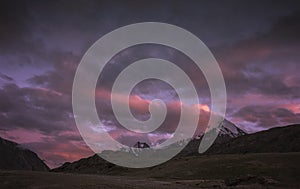 Sunset over Himalayas near chandrataal lake in Spiti Valley