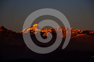 Sunset over the Himalayas, Red Skies and Mountains Ganesh Himal, Jugal, Langtang in Nepal