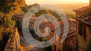 Sunset over Historic Tuscan Village in Italy. Resplendent.