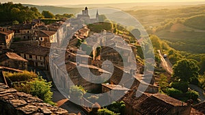 Sunset over Historic Tuscan Village in Italy. Resplendent.