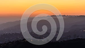 Sunset over the Hollywood Hills, Los Angeles.