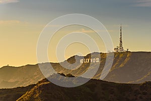 Sunset over the Hollywood sign, Los Angeles.