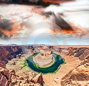 Sunset over Horseshoe Bend and Colorado River, Page, Arizona