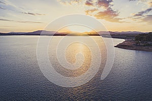 Sunset over Hume Dam and Lake Hume.