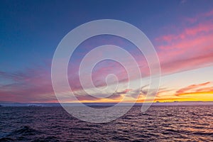 Sunset over ice floes in Antarctica