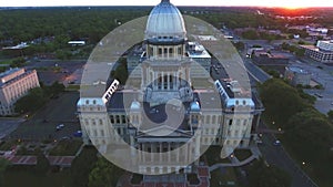 Sunset Over Illinois State Capitol, Springfield, Aerial View, Downtown