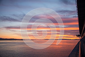 Sunset over Inside Passage from cruise ship