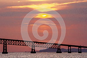 Sunset over the Interstate bridge on the Columbia River