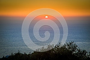 Sunset over the Ionian Sea on Corfu Island