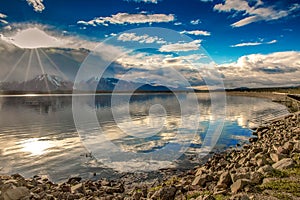 Sunset over Jackson lake of Grand Tetons National Park, USA