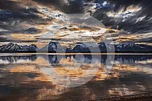 Sunset over Jackson lake of Grand Tetons National Park, USA