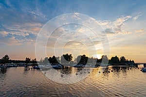 Sunset over the jetty in Finland