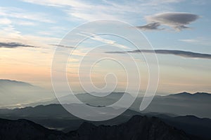 Sunset over the Julian Alps in Slovenia.