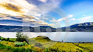 Sunset over Kamloops Lake along the Trans Canada Highway photo