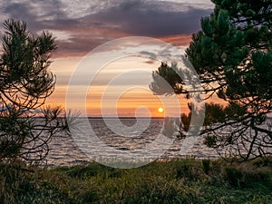 Sunset over Kattegat from Tuno island coast, Midtjylland, Denmark