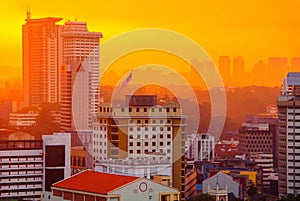 Sunset over Kuala Lumpur skyscrapers, Malaysia