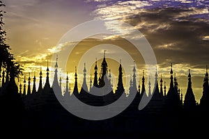 Sunset over Kuthodaw Paya in Mandalay, Myanmar