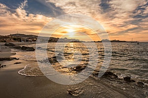 Sunset over L`Ile Rousse in Balagne region of Corsica