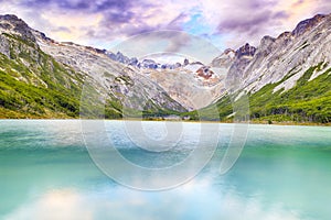 Sunset over Laguna Esmeralda lake in Tierra del Fuego